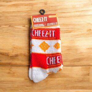 NEW Cheez-It Cozy Comfortable Red White Orange Crew Socks Shoe Sizes 5-10 Fluffy
